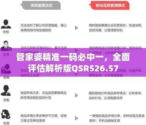 管家婆精准一码必中一,全面评估解析版QSR526.57