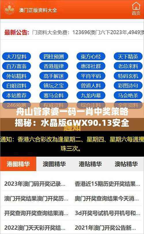 舟山管家婆一码一肖中奖策略揭秘：水晶版GWX90.13安全攻略