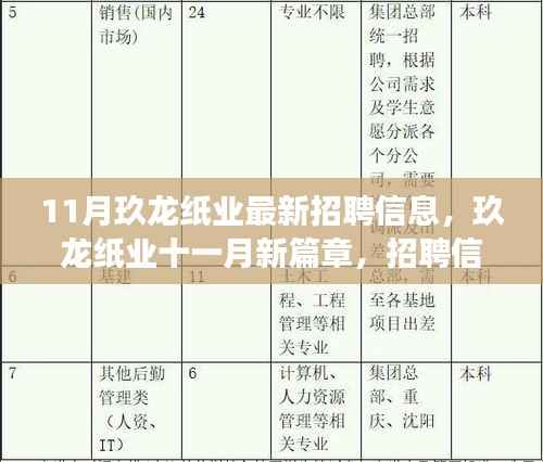 11月玖龙纸业最新招聘信息揭秘，展望纸业未来，新篇章背后的力量与期望