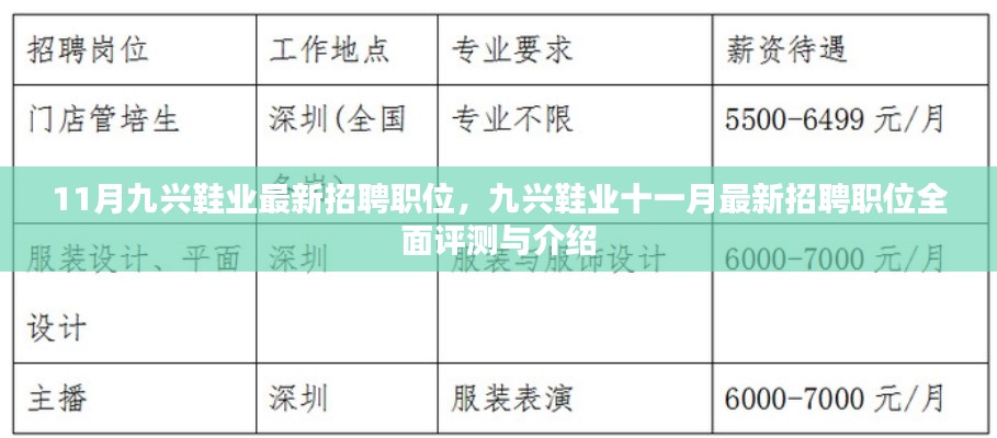 九兴鞋业十一月最新招聘职位全面介绍与评测揭秘